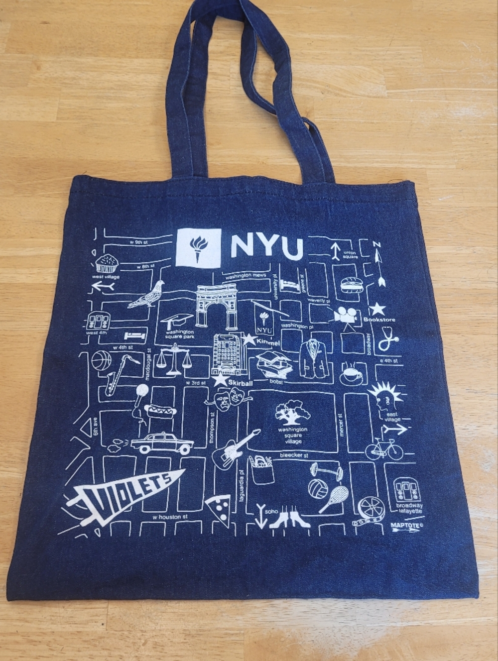 NYU Maptote Denim Tote Bag New York City Interior Pocket Graduation Gift